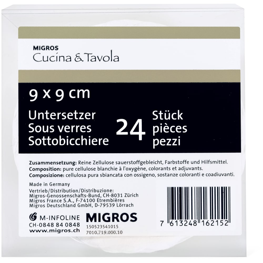 Migros Kitchen & Co. Papierglasuntersetzer Weiss, rund D9cm