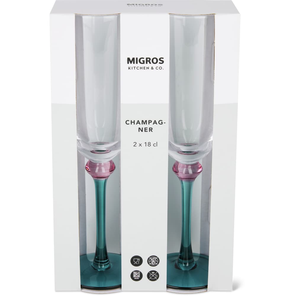 Migros Kitchen & Co. Champagnerglas rosa petrol, 18cl