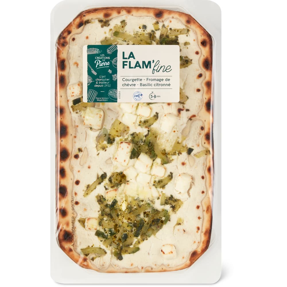 Flammkuchen Zucchini, Ziegenkäse & Zitronenbasilikum