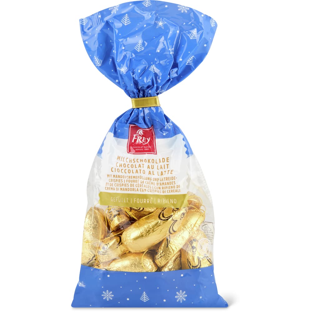 Frey Weihnachtsschokolade Milchschokolade mit Mandelcrème-Füllung und Getreide-Crispies, Weihnachtsbaumschmuck