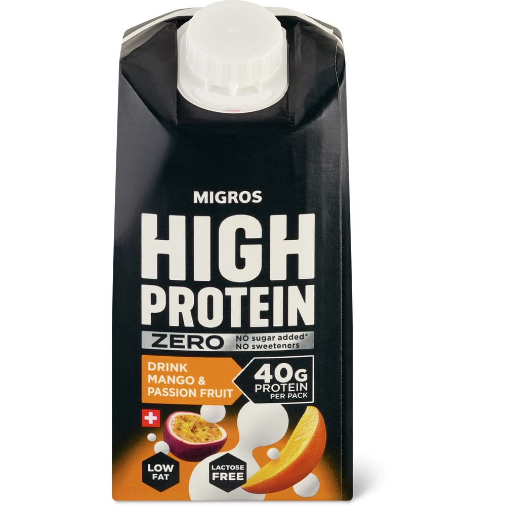 Migros High Protein Drink Double Zero Mango/Passionsfrucht, ohne Zuckerzusatz, laktosefrei