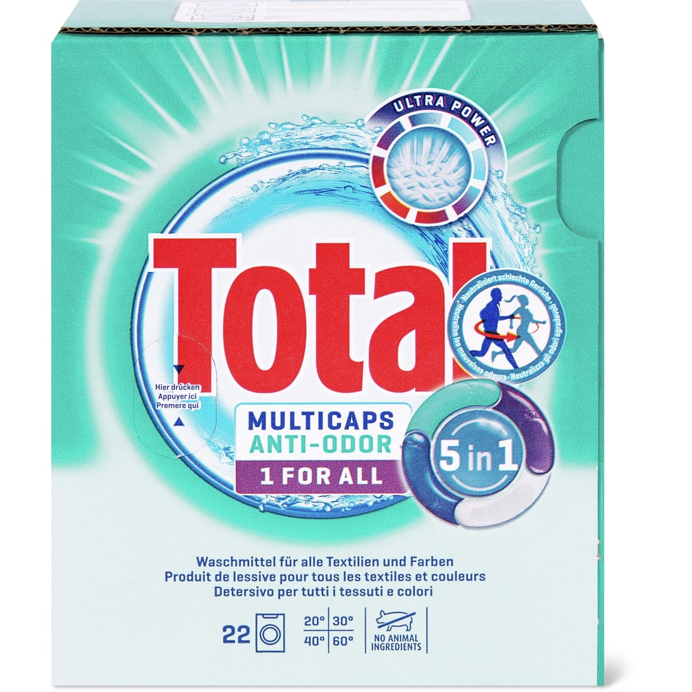 Total 1 for all anti-odor Waschmittelkapseln 22 Waschgänge