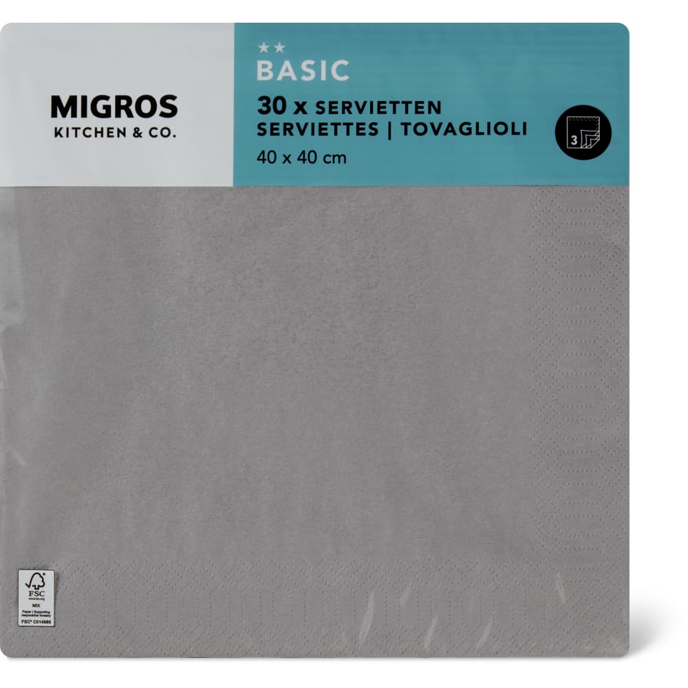 Migros Kitchen & Co. Papierservietten Grau, 40x40cm