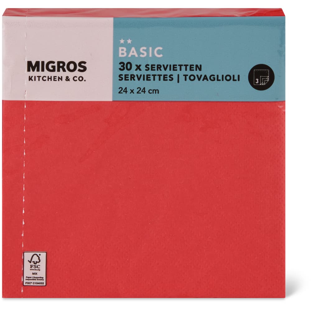 Migros Kitchen & Co. Papierservietten Rot, 24x24cm
