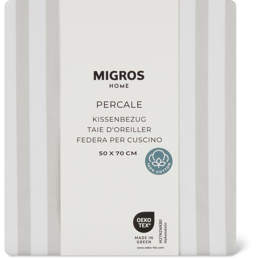 Migros Home Kissenbezug Percale 50x70cm, Streifen hellgrau
