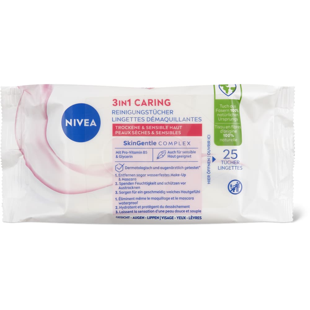 Nivea · Caring cleansing wipes · Dry sensitive skin • Migros