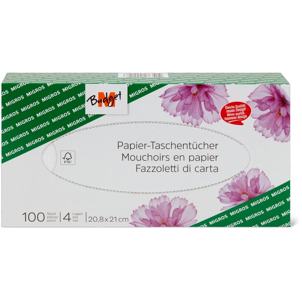 M-Budget Taschentücher 100 Blätter, 4 lagig