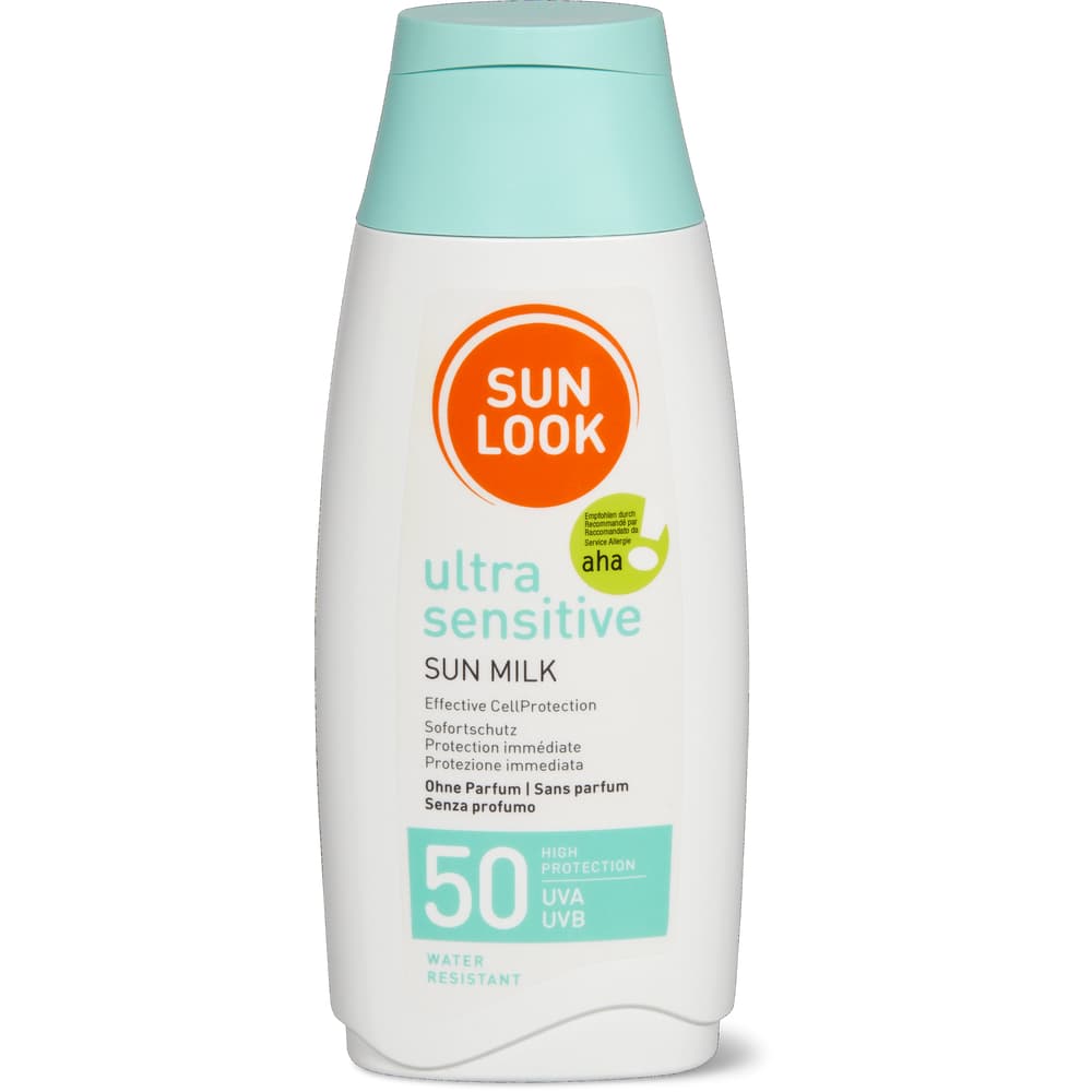 Sun Look Ultra Sensitive Sonnenmilch aha!, 50 UVA & UVB, sofortiger Schutz, wasserfest