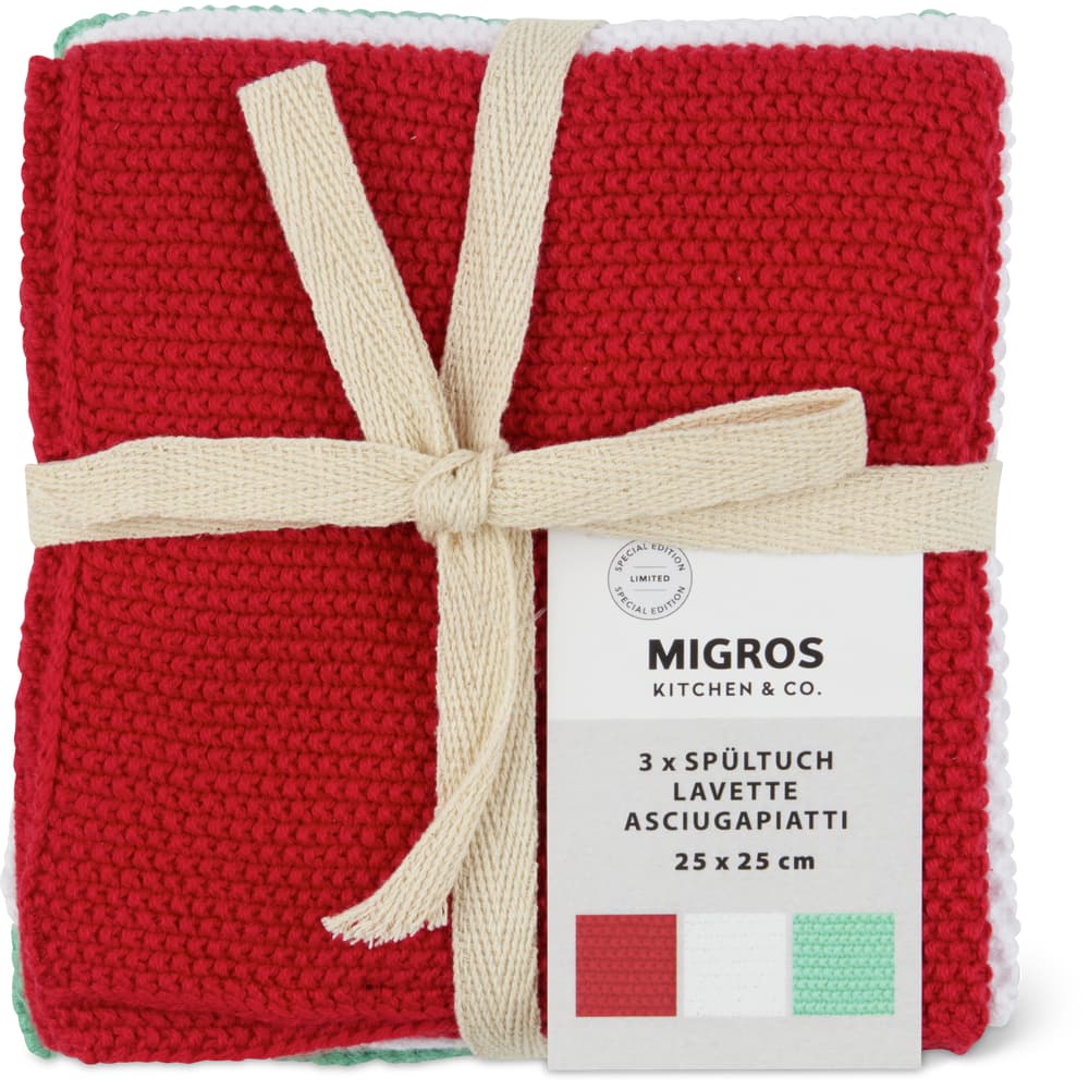 Migros Kitchen & Co. Spültuch uni rot, grün & weiss