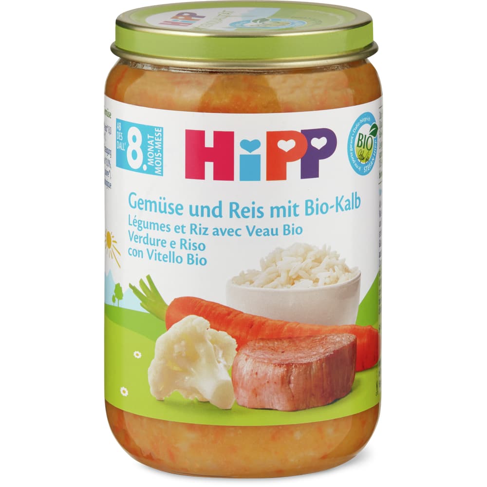 Hipp Gemüse und Reis mit Bio Kalb Bio, ab 8. Monat