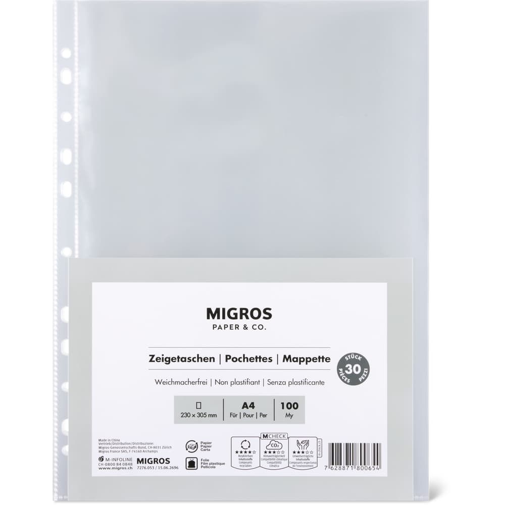 Migros Paper & Co. Zeigetaschen A4, 230 x 305mm, 100my