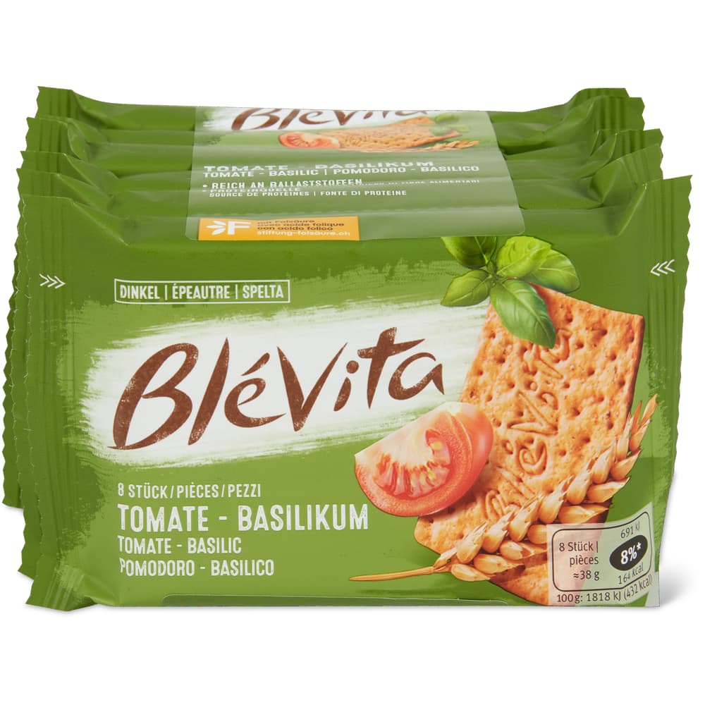 Blévita · Dinkelgebäck · Tomate und Basilikum