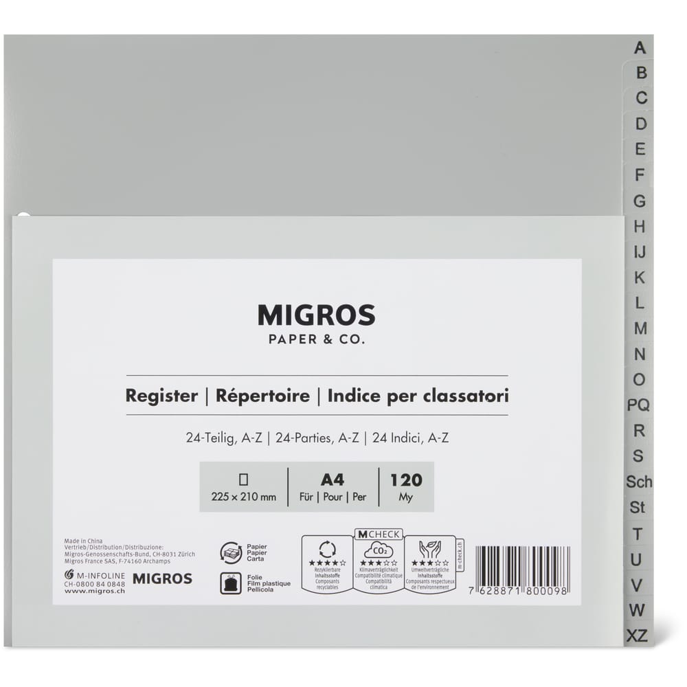 Migros Paper & Co. Register A-Z A4, 225 x 210 mm