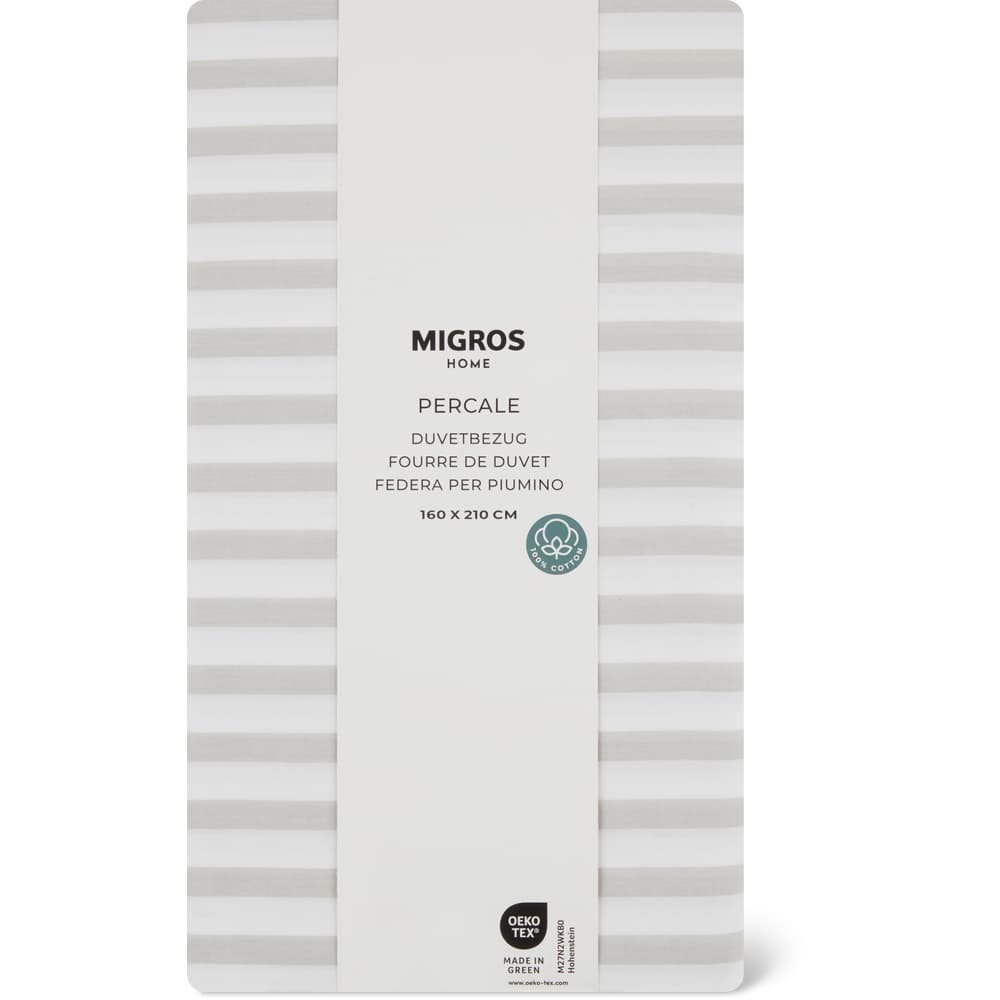 Migros Home Duvetbezug Percale 160x210cm, Streifen hellgrau