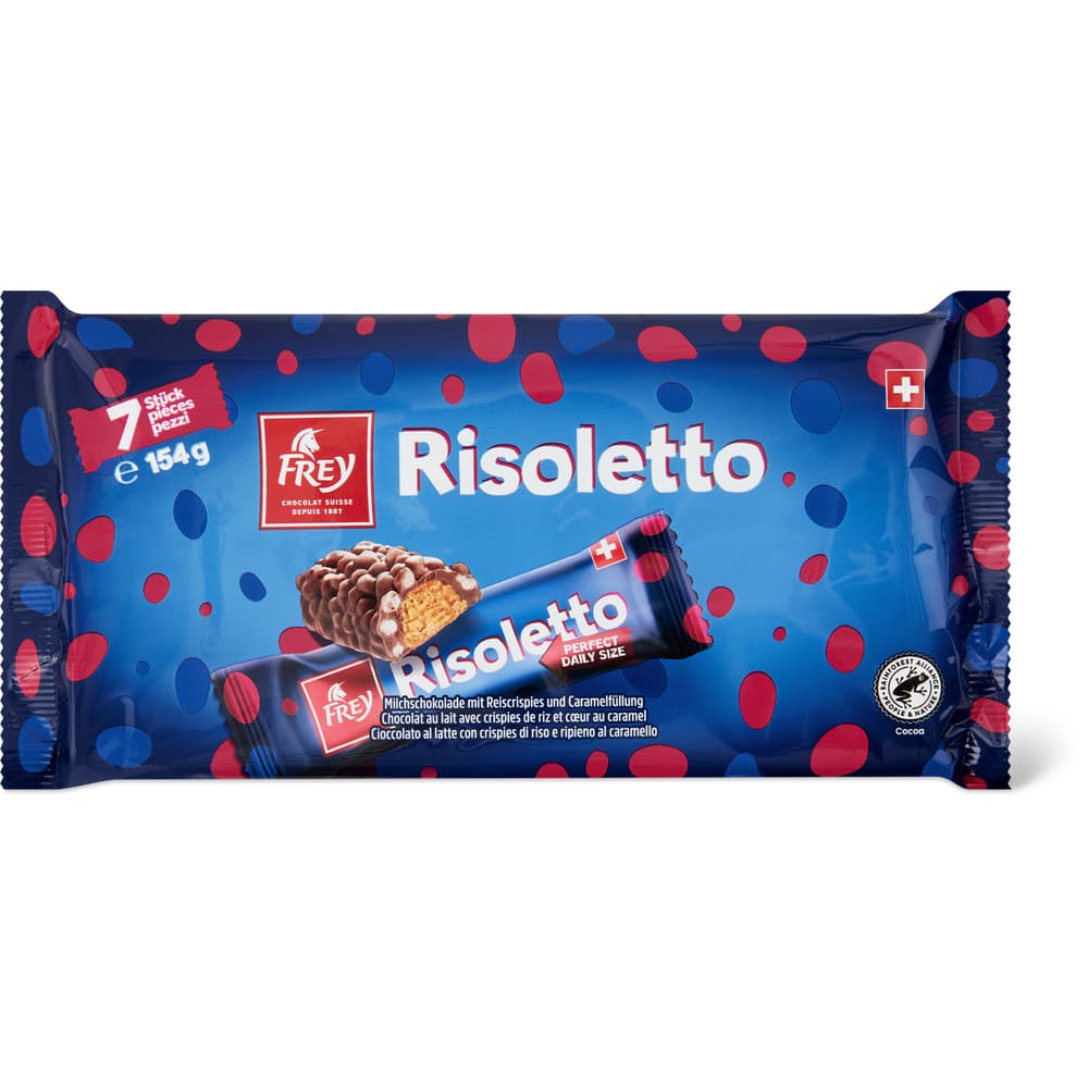 Frey Risoletto Milchschokolade mit Reiscrispies und Caramelfüllung 100 kcal