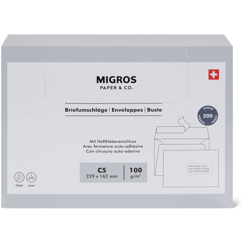 Migros Paper & Co. Briefumschlag C5, Fenster rechts