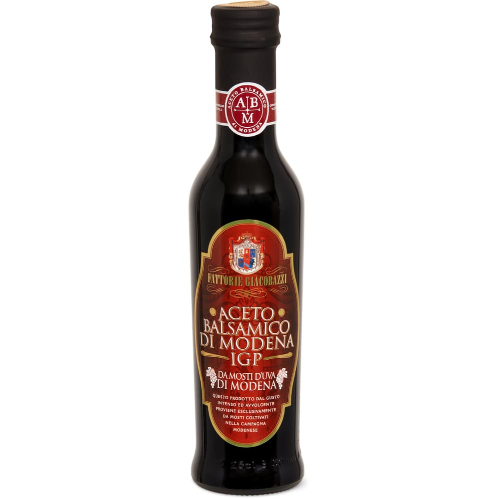 Fattorie Giacobazzi Balsamessig aus Modena Questo aceto è ottenuto esclusivamente da uve di Modena