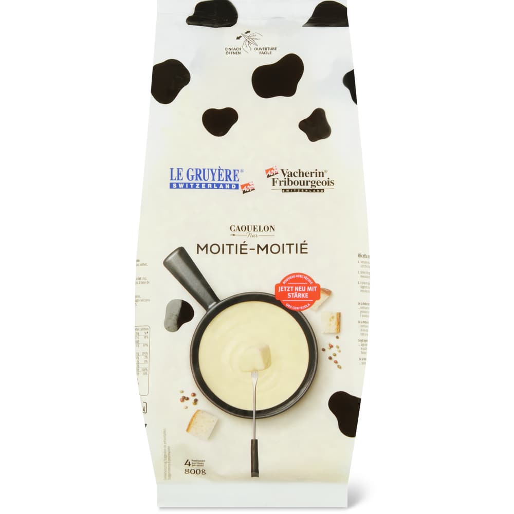 Caquelon noir Fondue Moitié-Moitié 50% Freiburger Vacherin und Gruyère