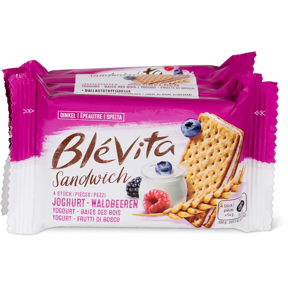 Blévita Sandwich Dinkelgebäck mit joghurthaltiger Füllung Waldbeeren