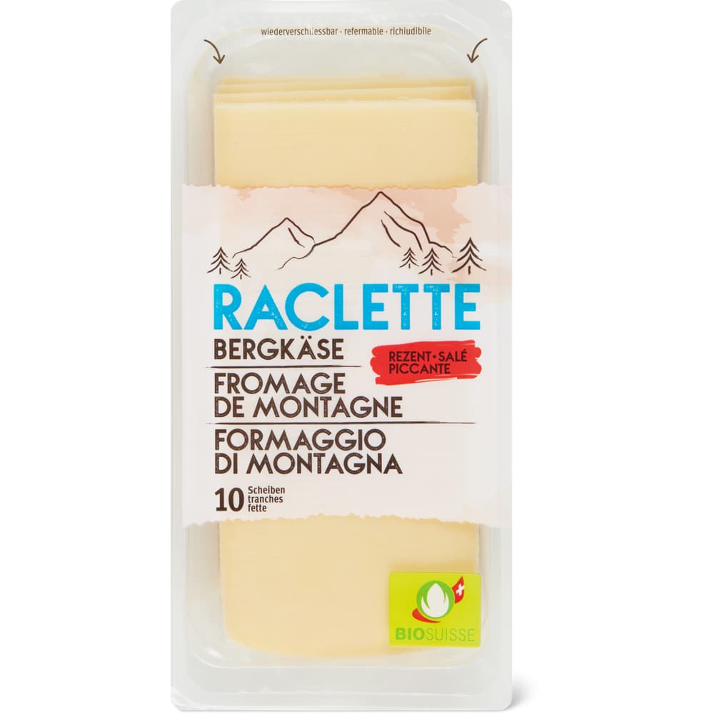 Migros Bio Raclette Bergkäse - rezent - 10 Scheiben