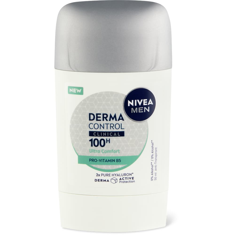Nivea Men Deo Stick Derma Control Clinical 100h, Anti-Transpirant, 0% Alkohol