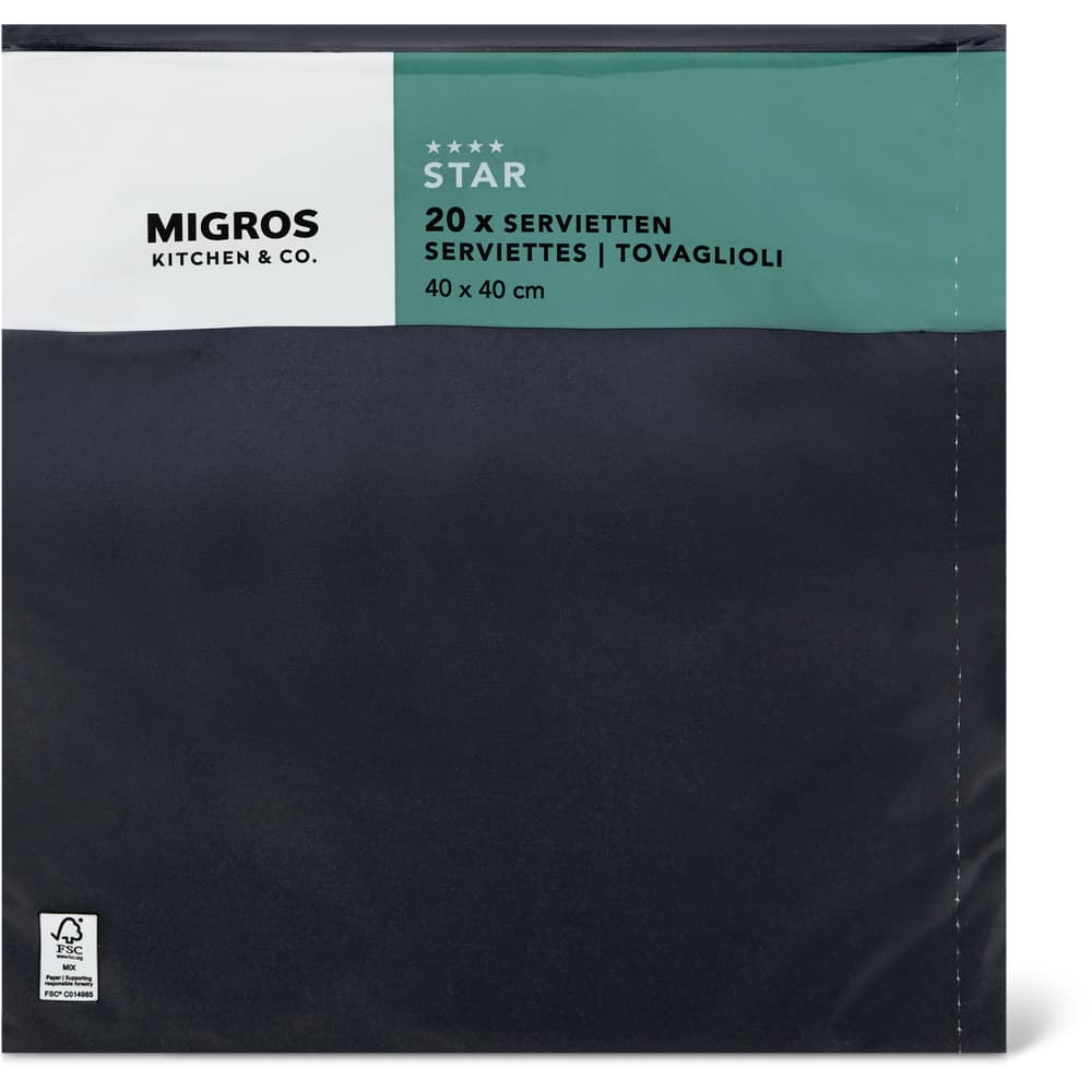 Migros Kitchen & Co. Papierservietten Schwarz, 40x40cm