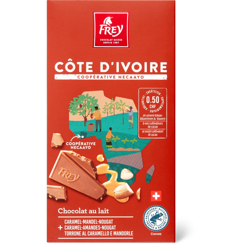 Frey Côte d'Ivoire Necaayo Tafelschokolade Karamell-Mandel-Nougat
