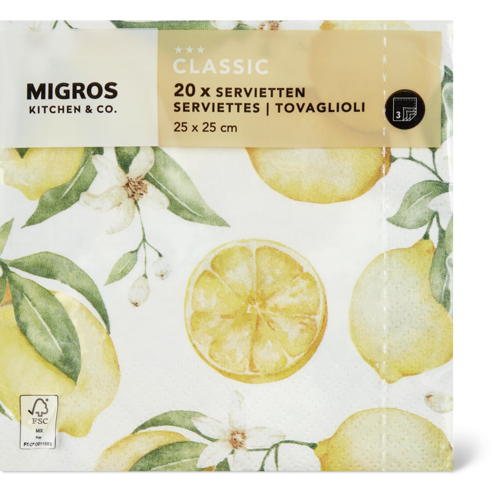 Migros Kitchen & Co. Papierservietten Gemustert, 24x24cm