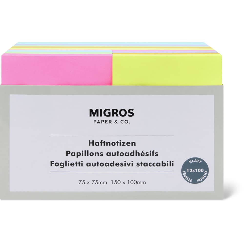 Migros Paper & Co. Haftnotizen 75x75mm, 12 Stück