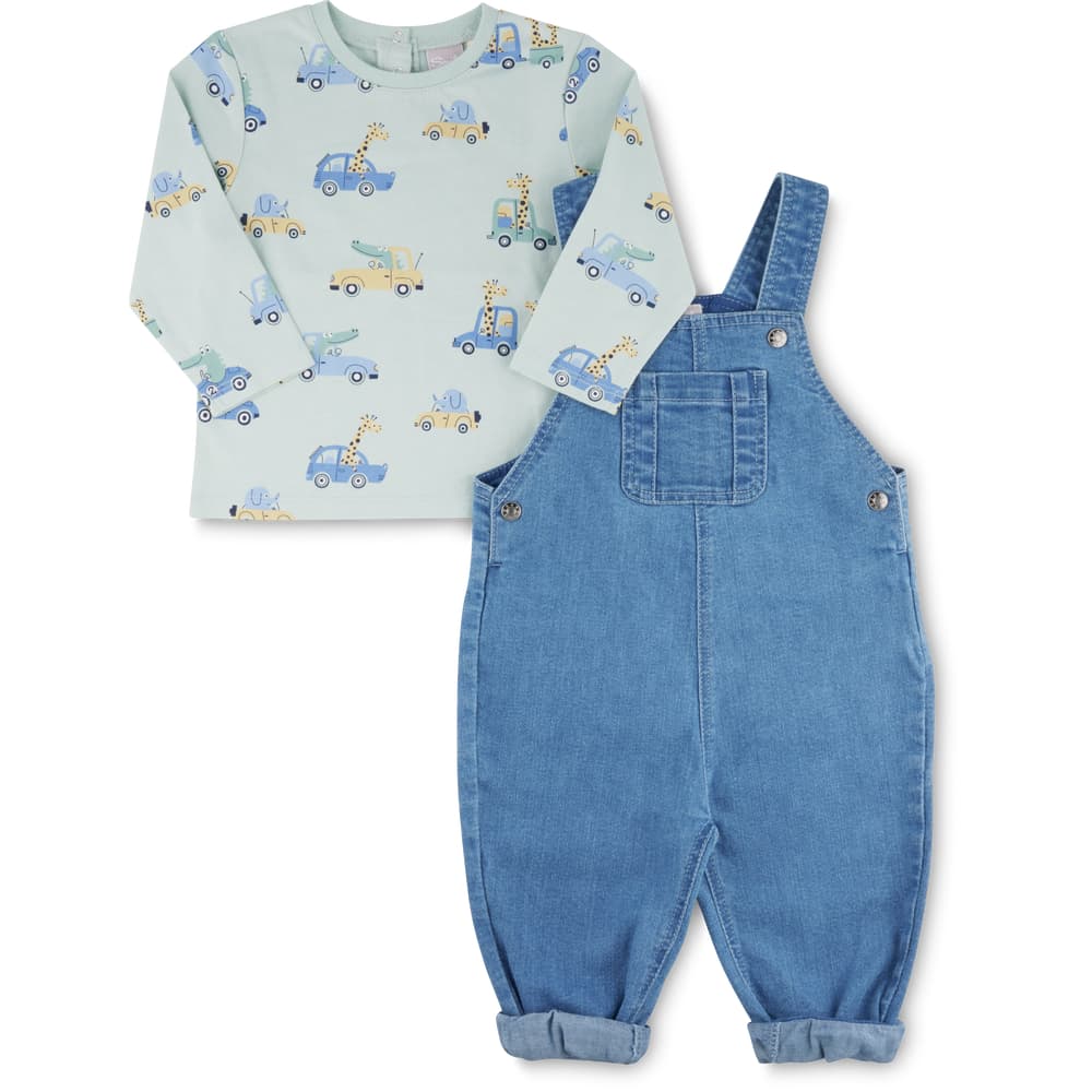 KIDSCOOL SPACE Salopette In Jeans Da Ragazzo, Salopette Con Pettorina Grande Semplice In Denim Morbido Ed Elastico, Blu, 5-6 Anni