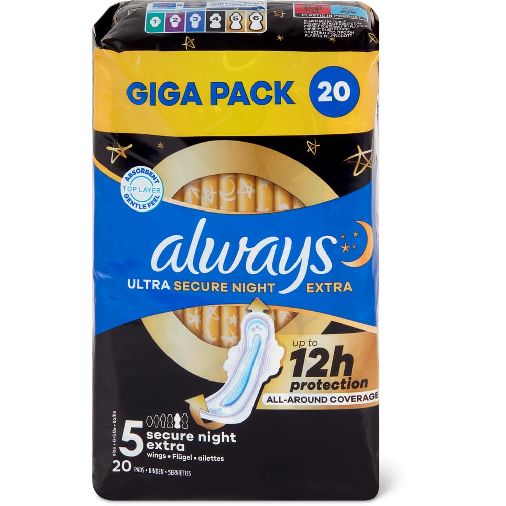 Always Binde Ultra Secure Night mit Flügel, Gigapack