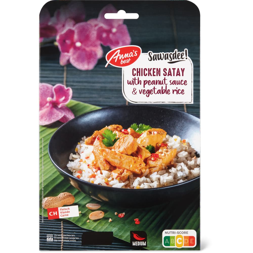 Anna's Best Chicken Satay with peanut sauce & vegetable rice