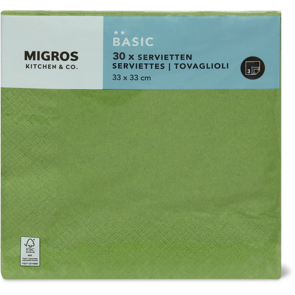 Migros Kitchen & Co. Papierservietten Olive, 33x33cm