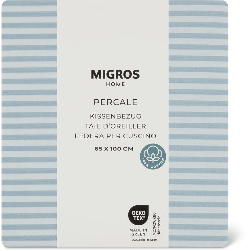 Migros Home Kissenbezug Percale 65x100cm, Streifen hellblau