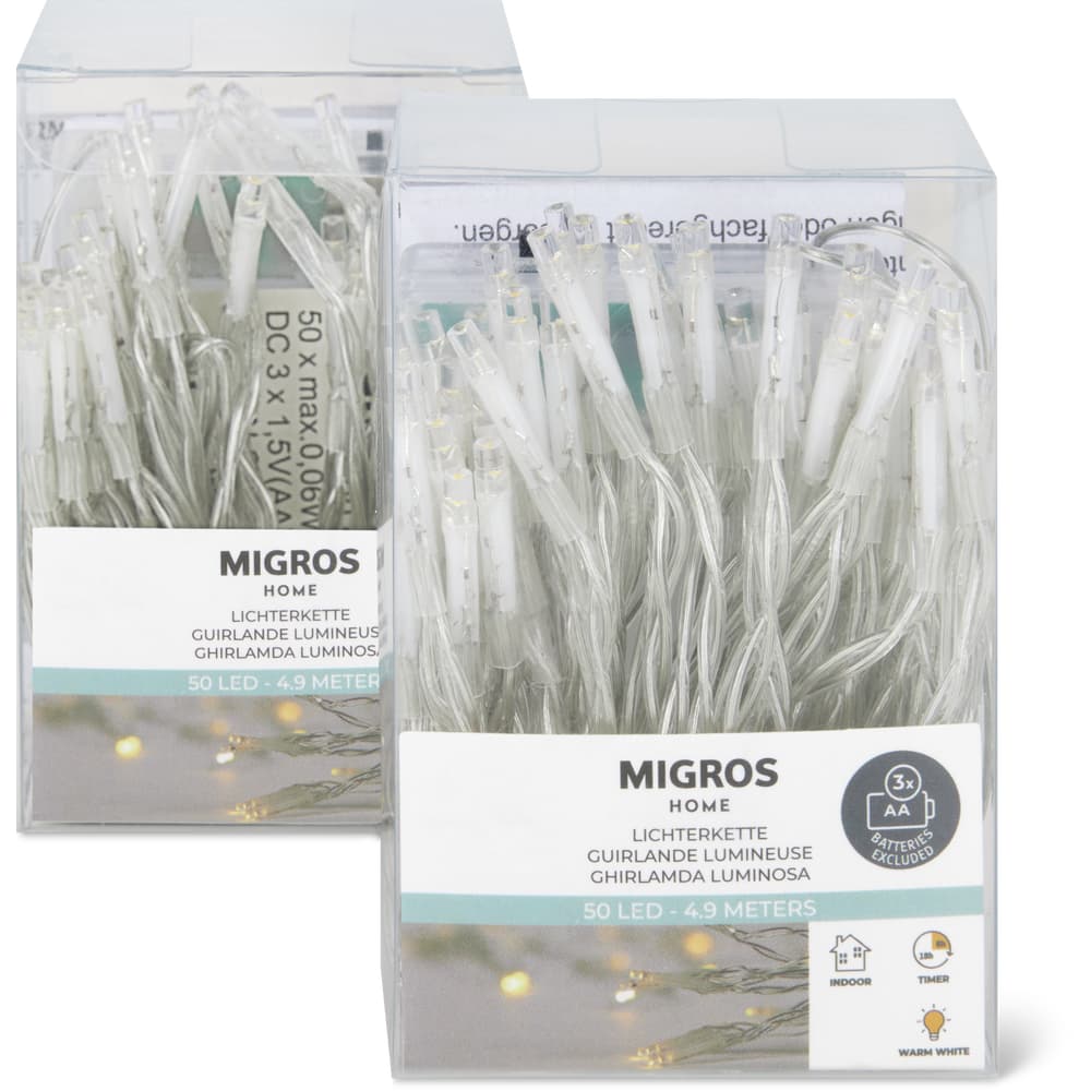 Migros Home LED Lichtdraht Indoor, 50 LED, warm weiss