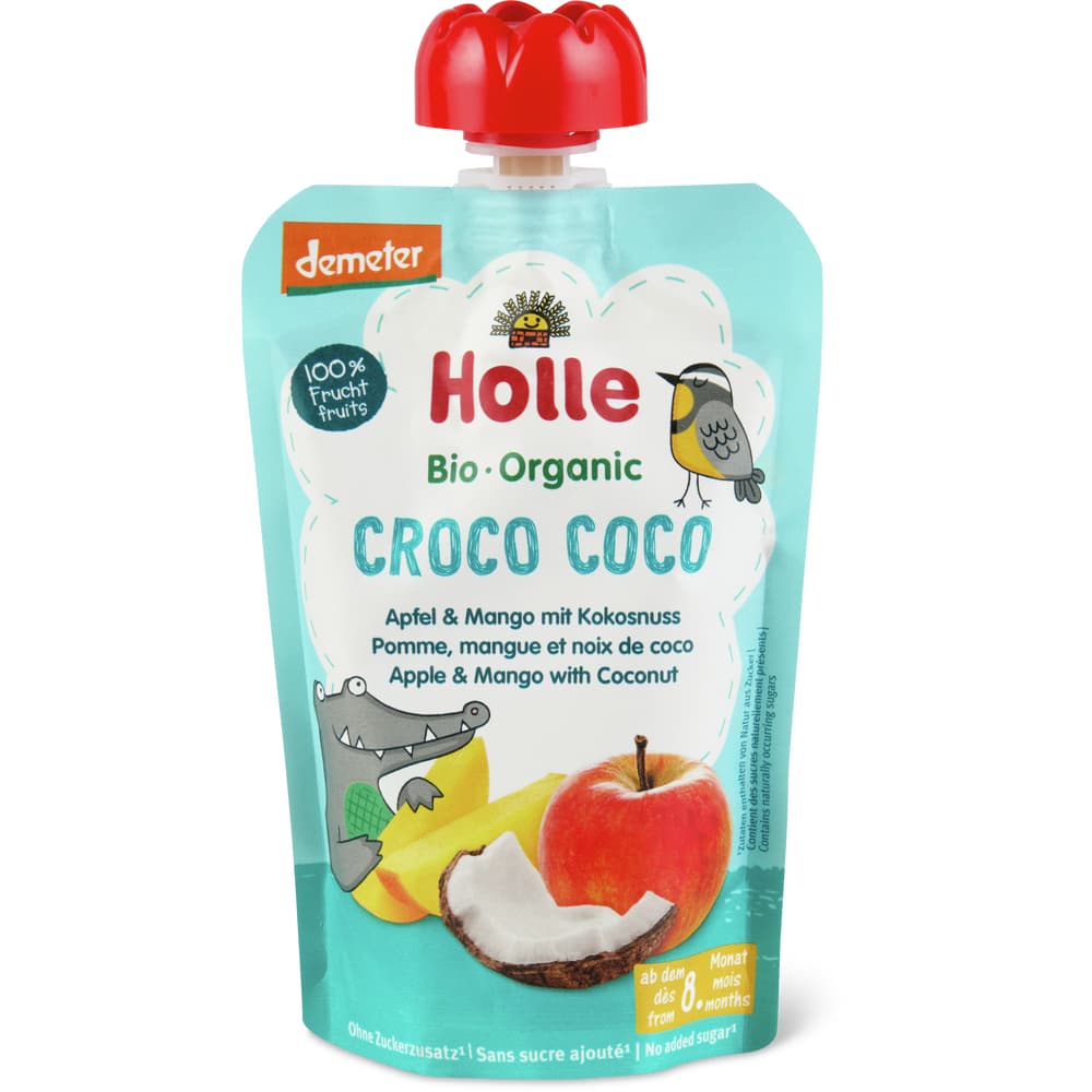 Holle Bio Demeter Quetschbeutel für Babys Apfel, Mango und Kokonuss Ab 8 Monaten