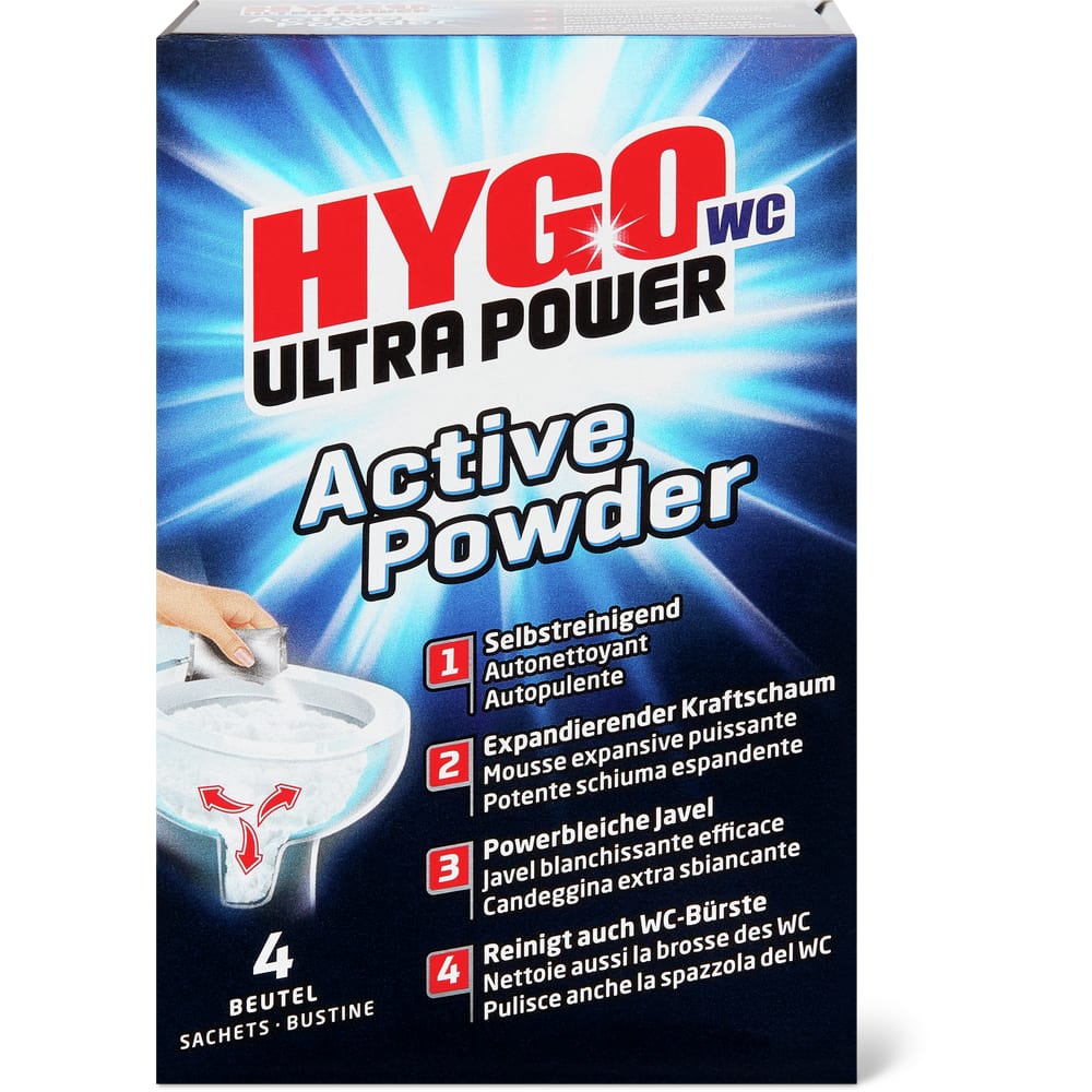 Hygo Ultra Power Toilettenreinigungspulver 4 x 60g, Active Powder
