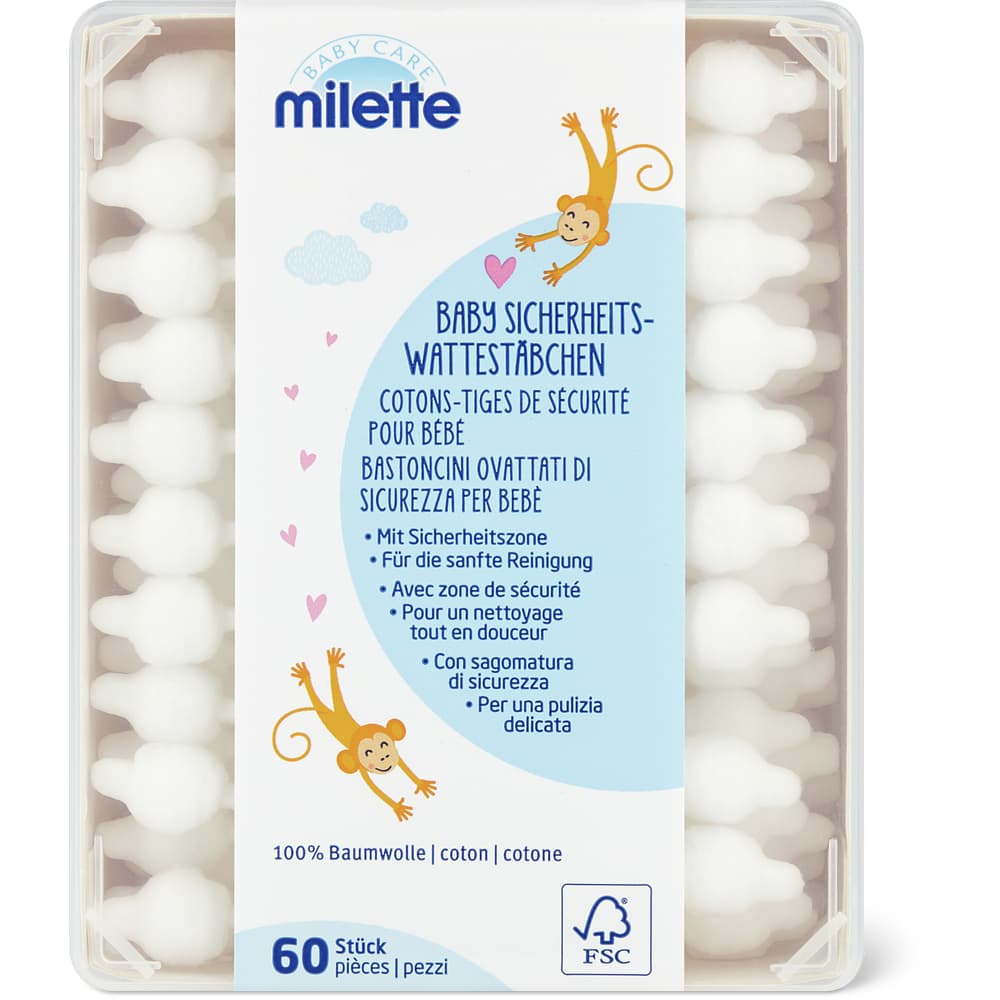 Milette Baby Care Baby Wattestäbchen mit Sicherheitszone