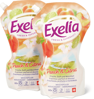 Exelia Adoucissant liquide Peach & Citrus, 2 x 60 lavages, refill