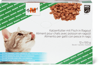 M-Budget Katzenfutter mit Fisch in Ragout Kabeljau, Seelachs, Scholle, Lachs
