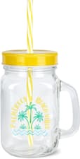 Humpenglas mit Deckel und Röhrli "Palmtrees & beach vibes", 43cl