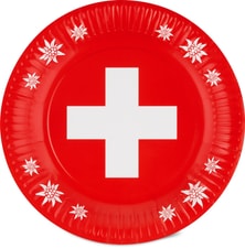 Assiette en carton ronde Croix suisse, 12 pces