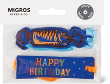 Étiquettes cadeaux Happy Birthday, bleu, 6 pces
