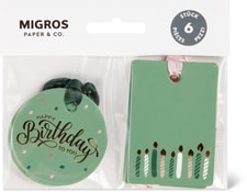 Étiquettes cadeaux Happy Birthday, vert, 6 pces
