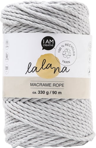 Macrame Rope light grey, fil à nouer Lalana pour projets de macramé, pour  tisser et nouer, gris clair, 3 mm x env. 90 m, env. 330 g, 1 écheveau en  faisceau Fil