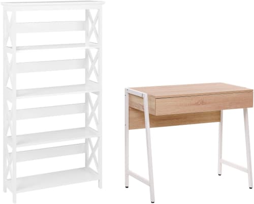 Set arredo ufficio scrivania libreria home office bianco legno chiaro  Escalante/Frisco