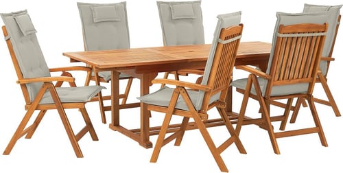 Beliani Set tavolo e 6 sedie in legno di acacia con cuscini grigio beige  JAVA Lounge da giardino - comprare da Do it + Garden Migros