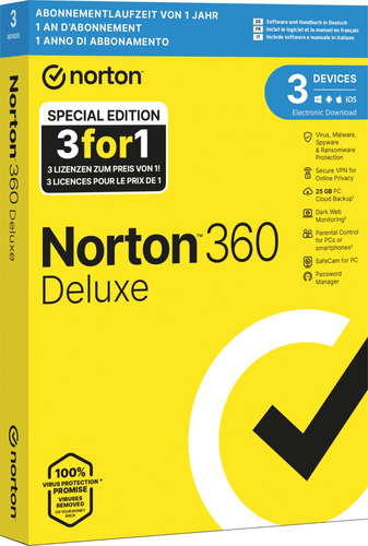 Combo Norton 360 Deluxe 25GB para 3 Dispositivos 12 Meses + Norton