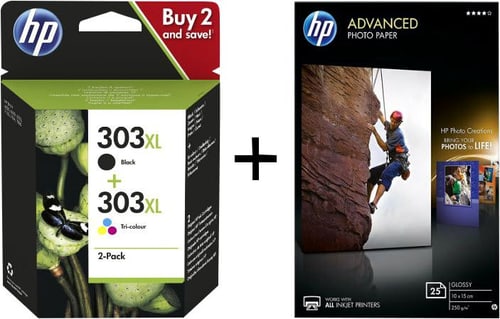 HP Bundle Combopack 303XL + Advanced Photo Paper 10x15 25 feuille Cartouche  d'encre – acheter chez