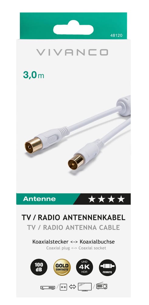 Câble d'antenne TV / RD absorbant 100dB, 3m Câble d’antenne Vivanco 770826200000 Photo no. 1